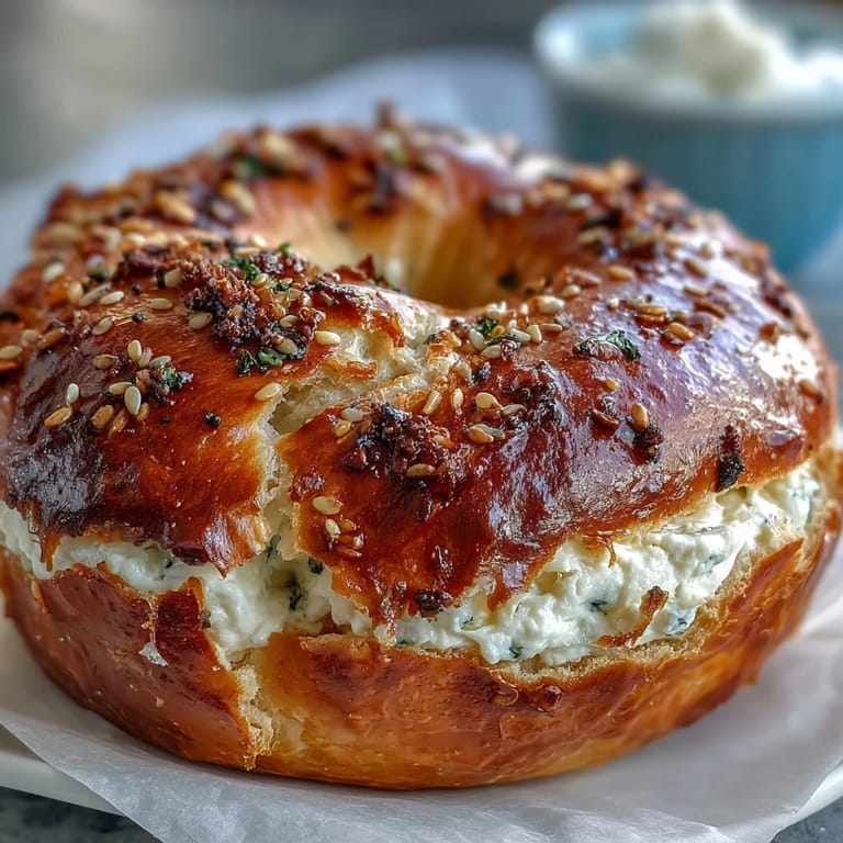 Warm Greek Yogurt Bagels served with cream cheese and sliced avocado on a rustic wooden cutting board.