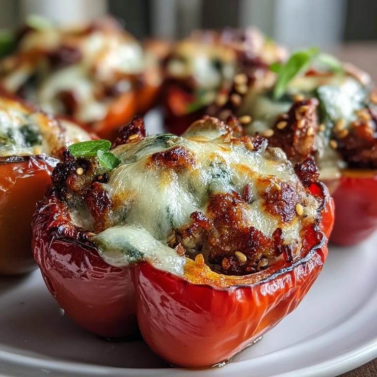 Colorful plate of Korean-style turkey stuffed sweet peppers served warm with rice for a complete meal.