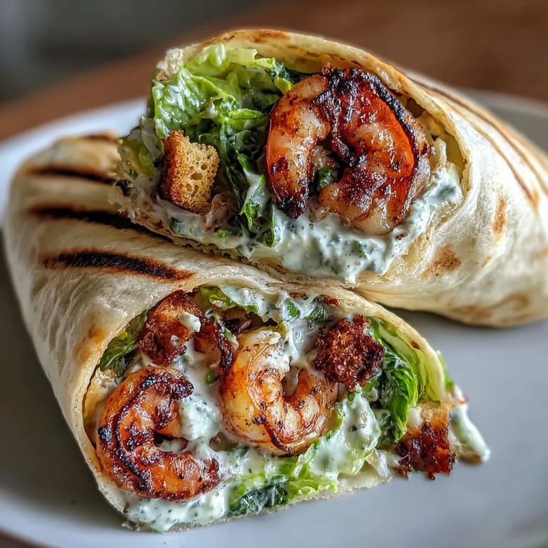 Tender grilled shrimp, crisp romaine, and Parmesan wrapped in flour tortillas for a fresh lunch.  