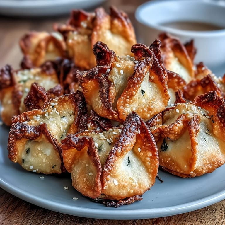 Air fryer crispy dumplings bursting with flavor, featuring juicy filling and a crunchy exterior, paired with a zesty soy ginger dipping sauce for an irresistible bite.  