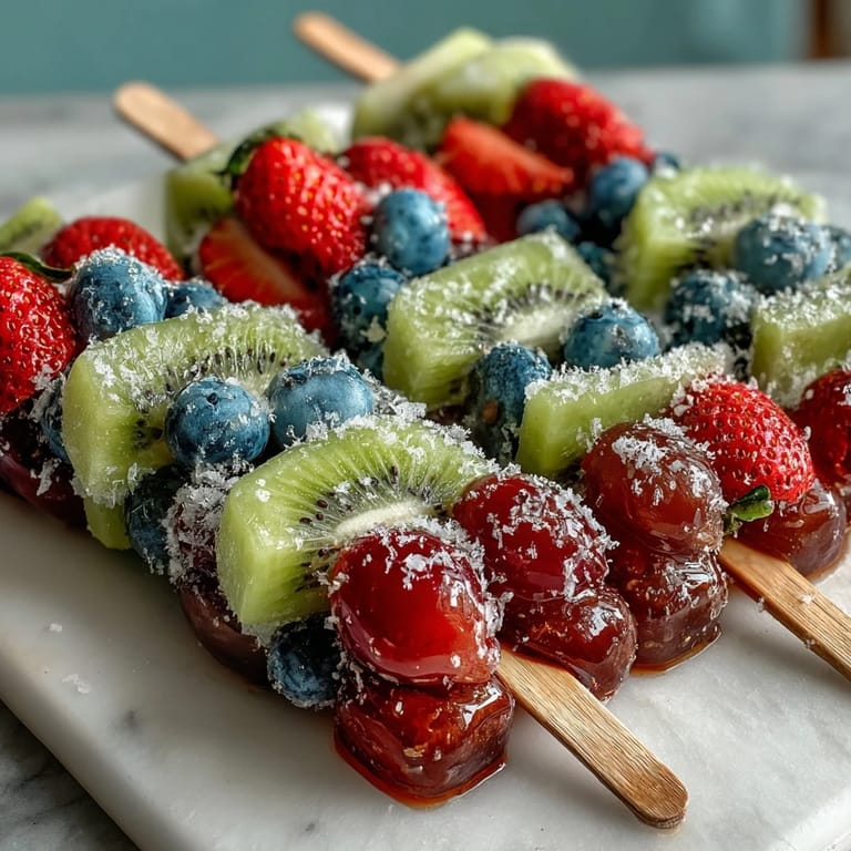 Sweet and tangy frozen grape skewers with lime sugar, a delightful chilled snack for warm days.  