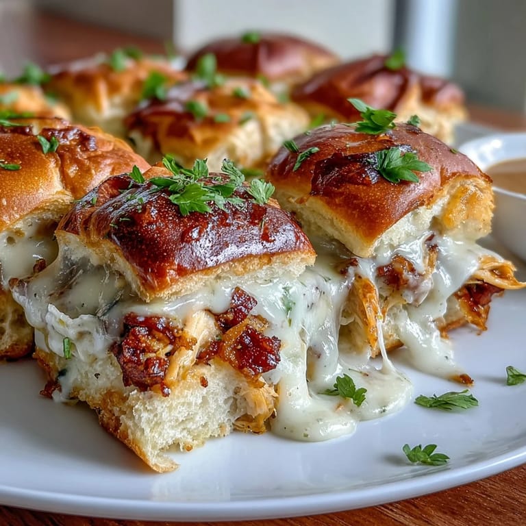 Savory Hot Brown Sliders feature roast turkey, crispy bacon, and rich Gruyère sauce on buttery brioche buns, baked until bubbly and irresistible.
