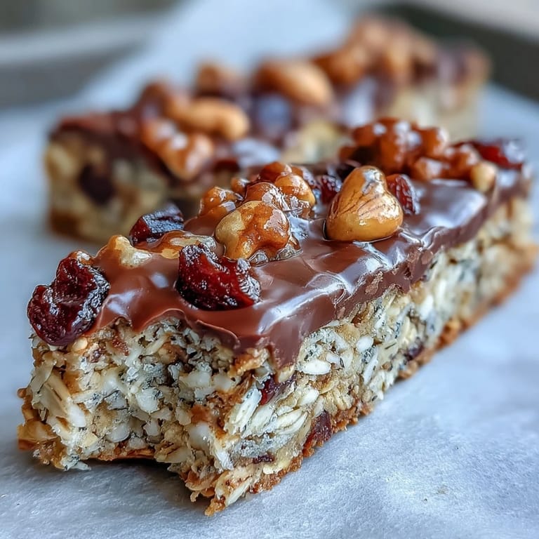 Close-up of homemade no-bake granola energy bars with nuts and cranberries, perfect for on-the-go energy.