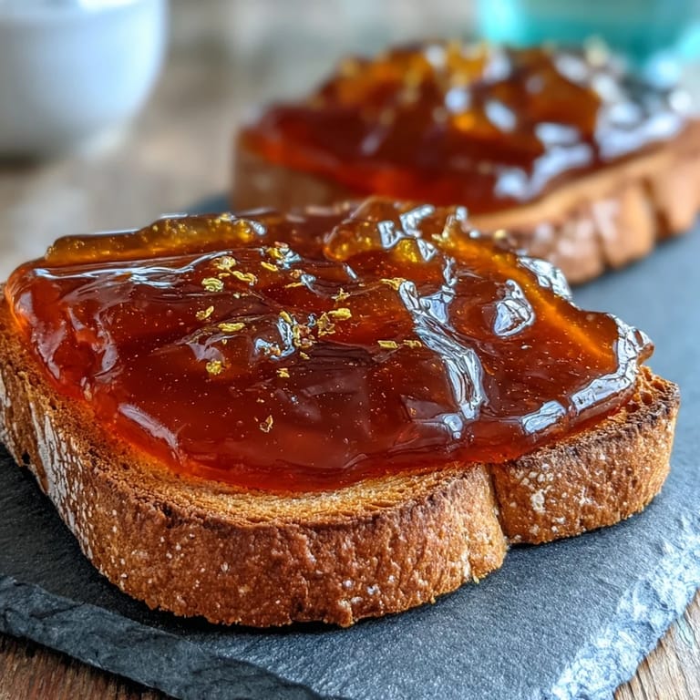 Homemade dandelion jelly with a light, sweet taste, beautifully spread on artisan bread for a springtime treat.