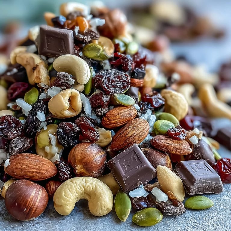 A colorful mix of almonds, cashews, cranberries, and dark chocolate chunks, perfect for beach outings or hiking adventures.