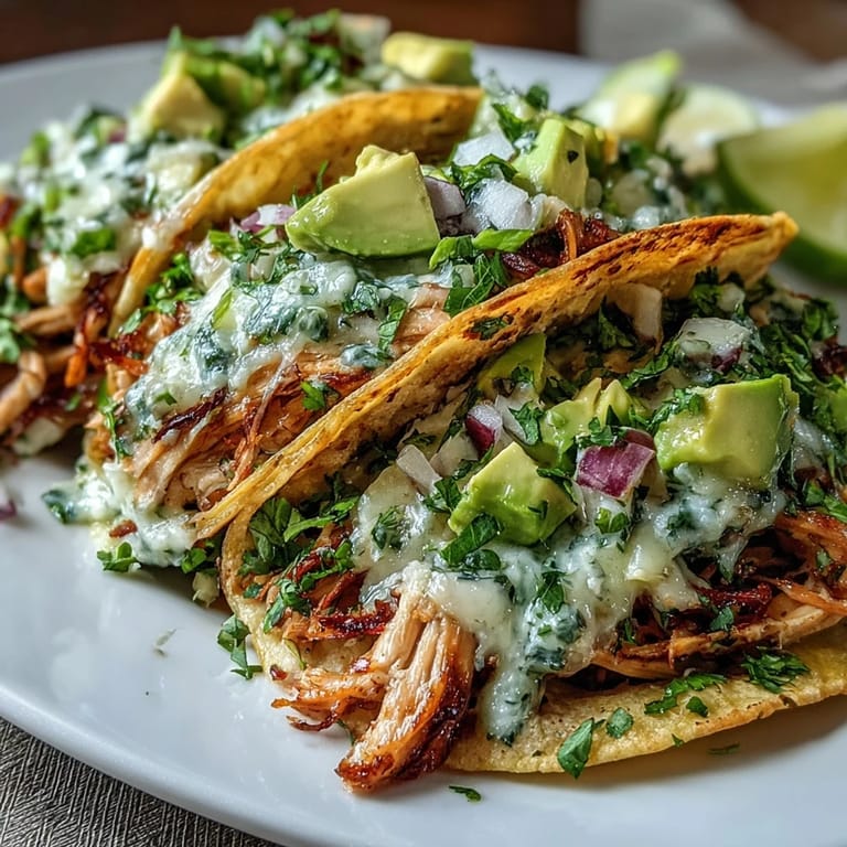 Vibrant Slow Cooker Salsa Verde Chicken Tacos with fresh cilantro and lime.