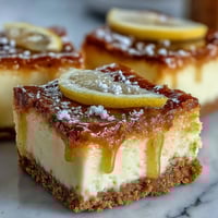 Creamy limoncello cheesecake bars with a buttery graham cracker crust, topped with fresh lemon zest and dusted with powdered sugar.