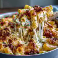 One-pot cheesy pasta bake with bubbling mozzarella and golden Parmesan crust, baked to perfection in a cozy Dutch oven.
