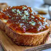 Golden dandelion jelly with a delicate honey-like flavor, perfect for spreading on warm toast or scones.
