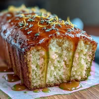 A moist lemon lavender loaf cake with honey glaze, perfect for afternoon tea or dessert gatherings.