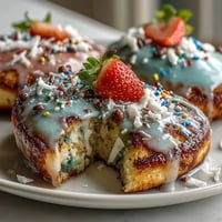 Fluffy Easter egg pancakes in pastel colors, decorated with glaze, sprinkles, and fresh berries for a festive breakfast treat.