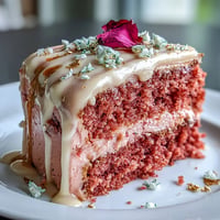 Bridal Shower Rosé Velvet Cake: elegant pink layers with shimmering gold drip.