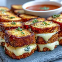 Golden mini grilled cheese dippers with creamy tomato soup, ready for dunking fun.