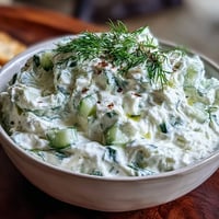 Creamy Greek Skyr Tzatziki with refreshing cucumber and dill, a zesty appetizer dip.